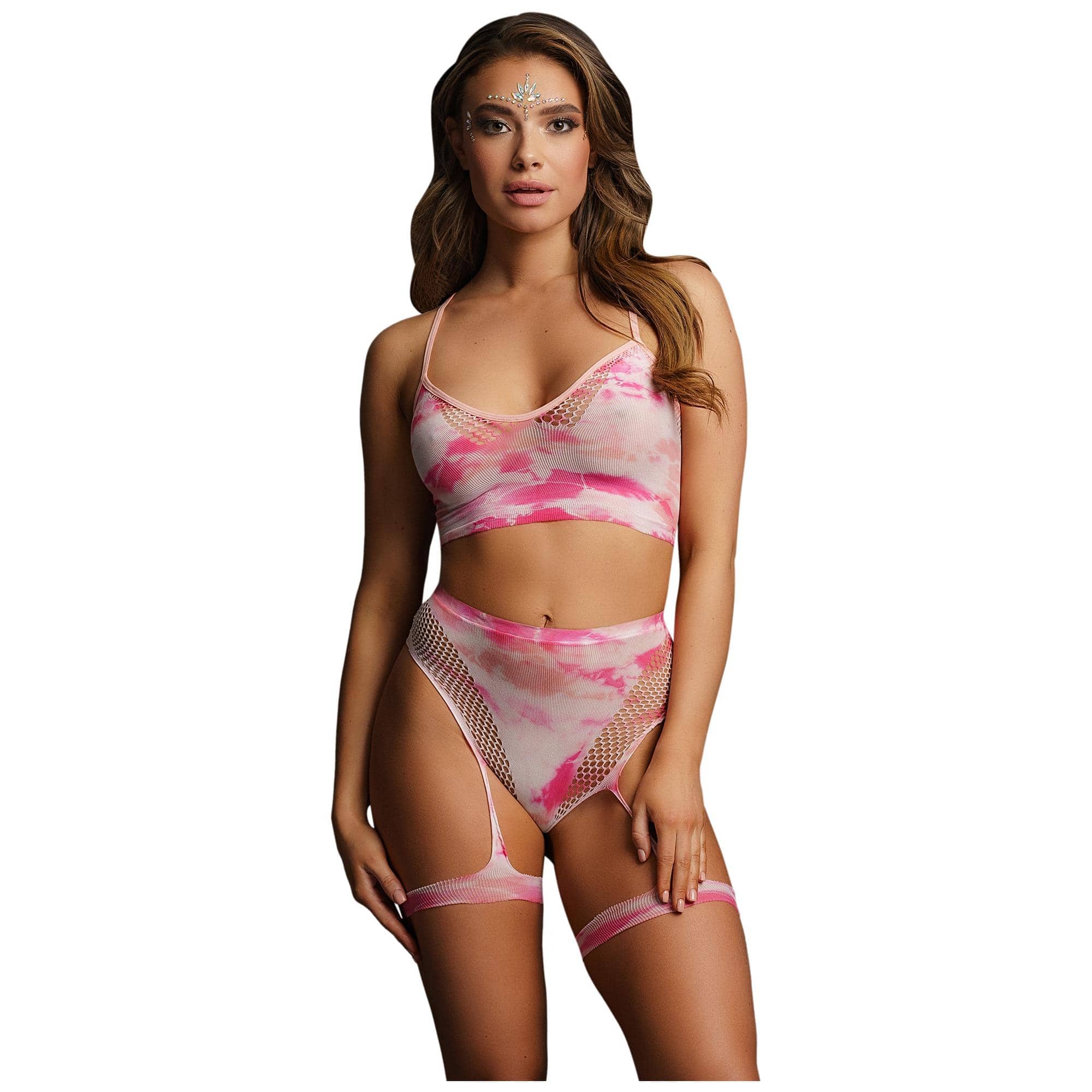 Bra Set With Garters 2pcs – Tie Dye – Onesize Henne Bra Set With Garters 2pcs – Tie Dye – Onesize Henne