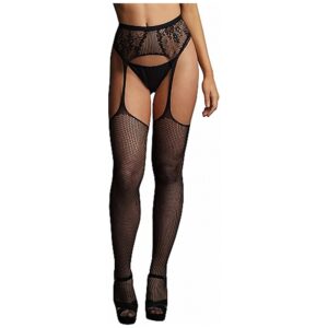 Fishnet And Lace Garterbelt Stockings – Svart – Onesize Henne Fishnet And Lace Garterbelt Stockings - Svart - Onesize