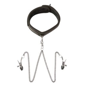 SEI MIO - Twin Tweaks Velvet Collar with Nipple Clamps
